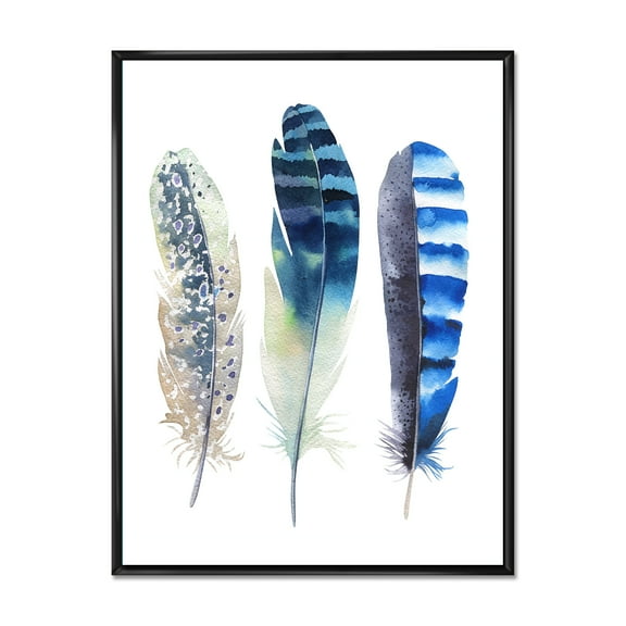 Designart 'Colourful Boho Art Feathers I' Bohemian & Eclectic Framed Canvas Wall Art Print