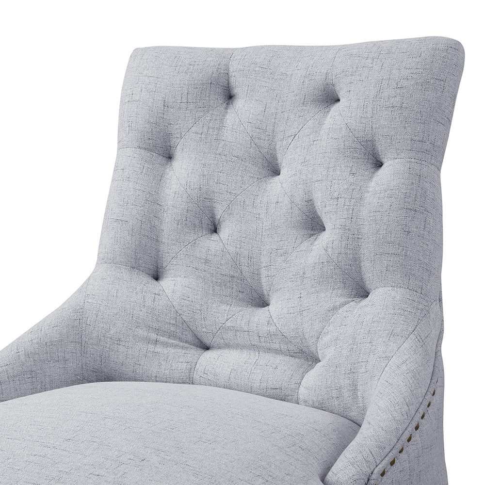 Kepooman Medieval Leisure Padded Dining Chairs Set of 4, Tufted High Back Accent Home Chairs with Nailed Trim Solid Wood Legs for Dining Room/Living Room/Kitchen, Grey Kepooman Medieval Leisure Padded Dining Chairs Set of 4, Tufted High Back Accent Home Chairs with Nailed Trim Solid Wood Legs for Dining Room/Living Room/Kitchen, Grey