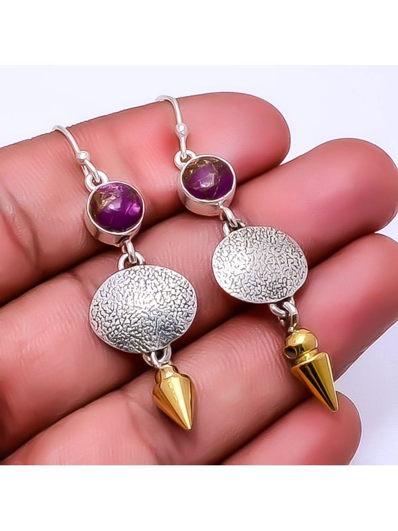 Copper Purple Turquoise 925 Sterling Silver Two Tone Arrow Head Earring 2.34"E20, Beautiful Jewelry For Woman, New Year Sale, Valentin's Day Gift