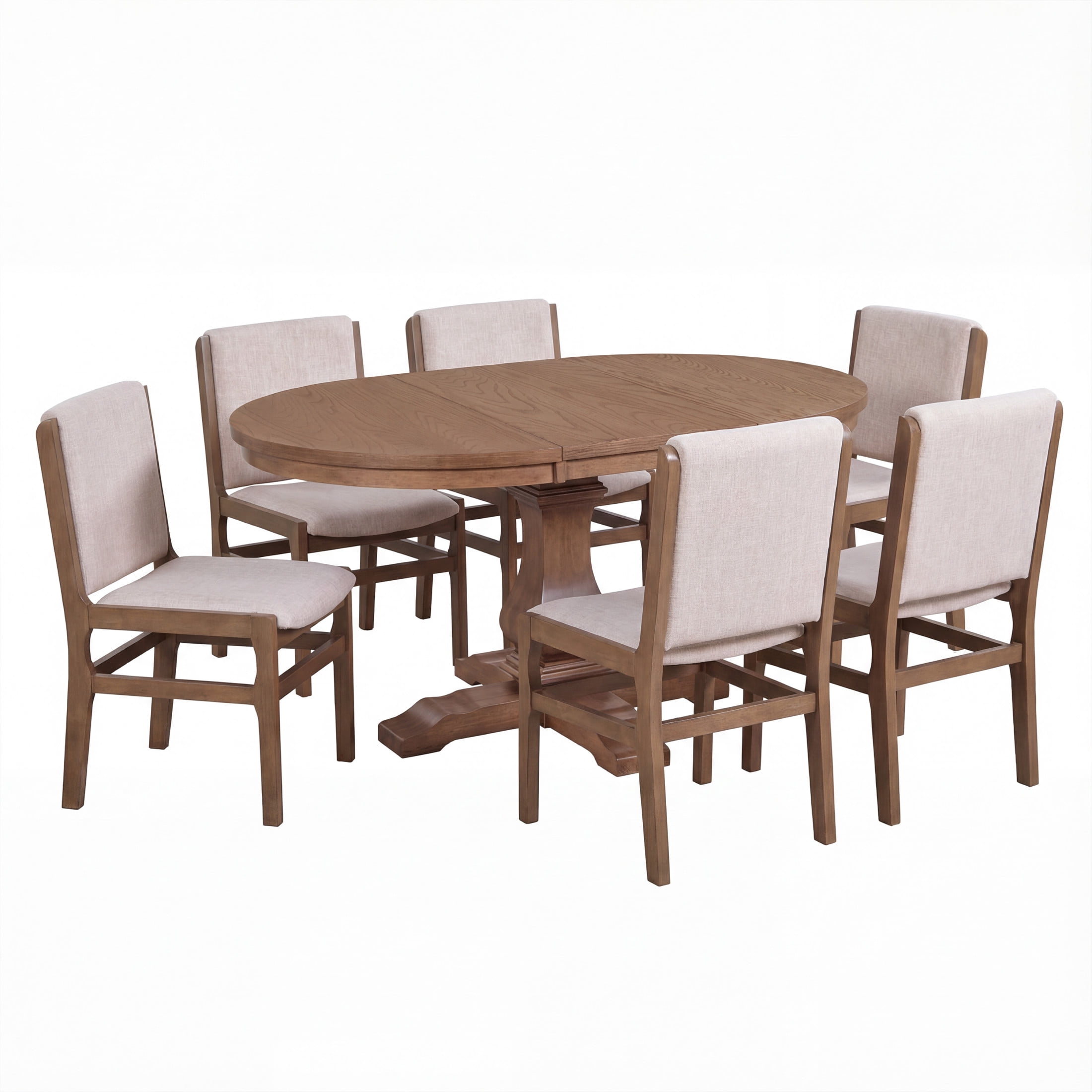Christopher Knight Home 7-Piece Rustic Extendable Oval Dining Table with Upholstered Chairs, Walnut