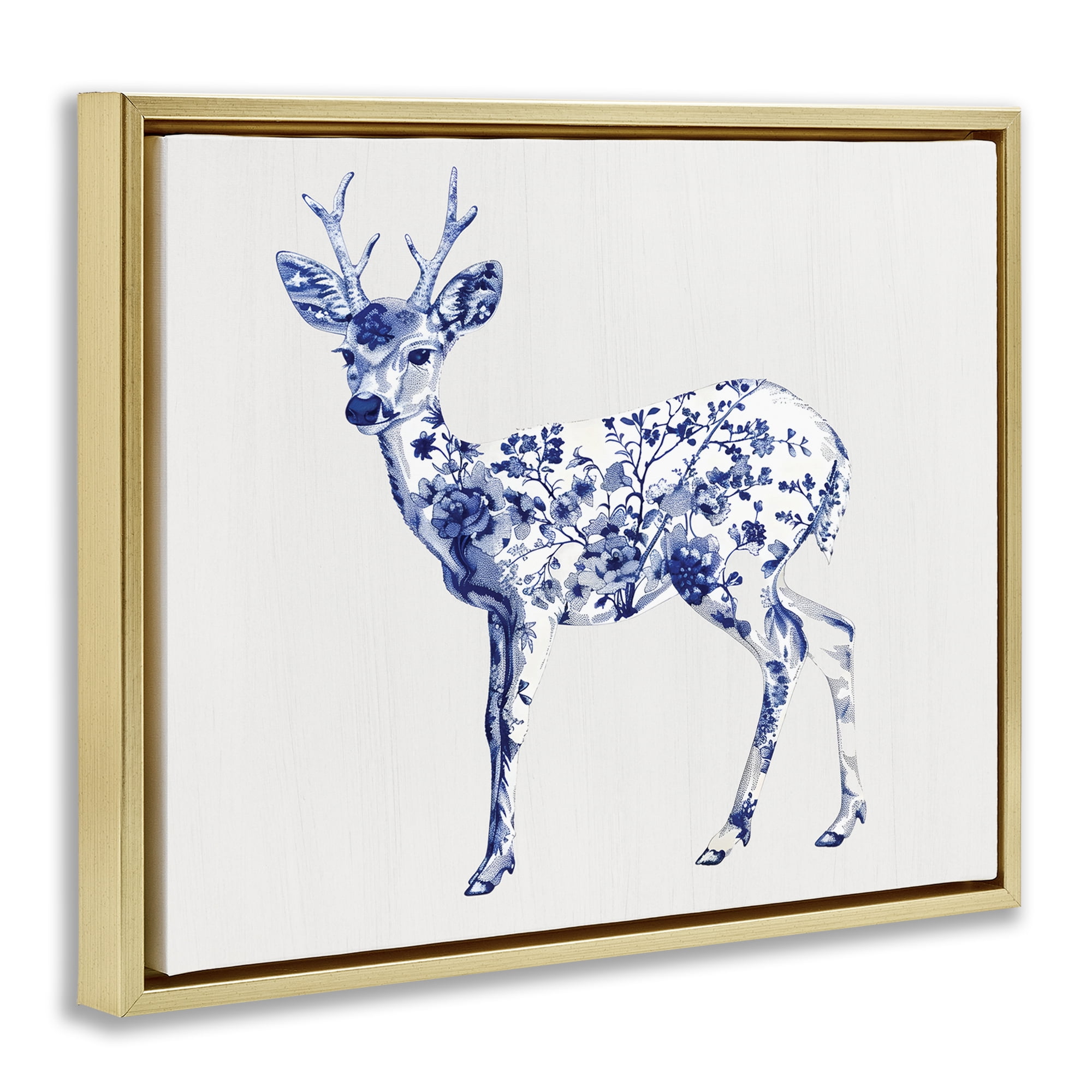 Graceful Toile Deer Gold Framed Floater Canvas Wall Art, design by Lettered and Lined