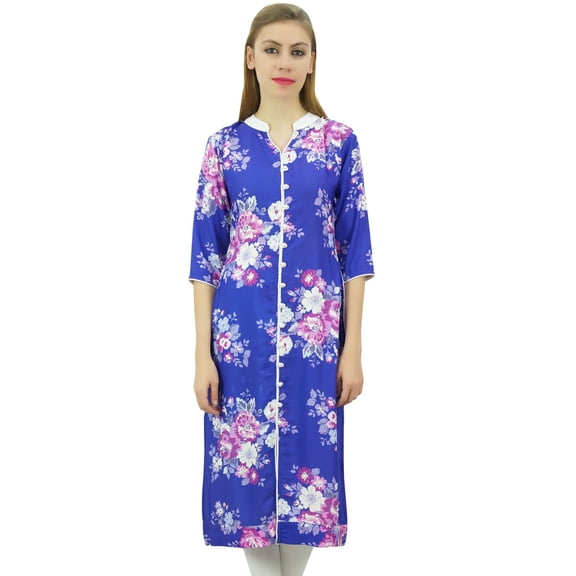 Bimba Women's Floral Printed Designer Straight Blue Casual / Sleeve Kurti - 4