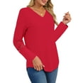 thumbnail image 3 of UVN Fall Blouses for Women Long Sleeve V Neck Tunic Tops Casual Hollow Out Curved Hem Dressy Shirts, 3 of 8