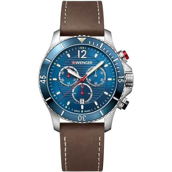 Wenger 01.0643.116 Men's Seaforce Blue Dial Leather Strap Watch