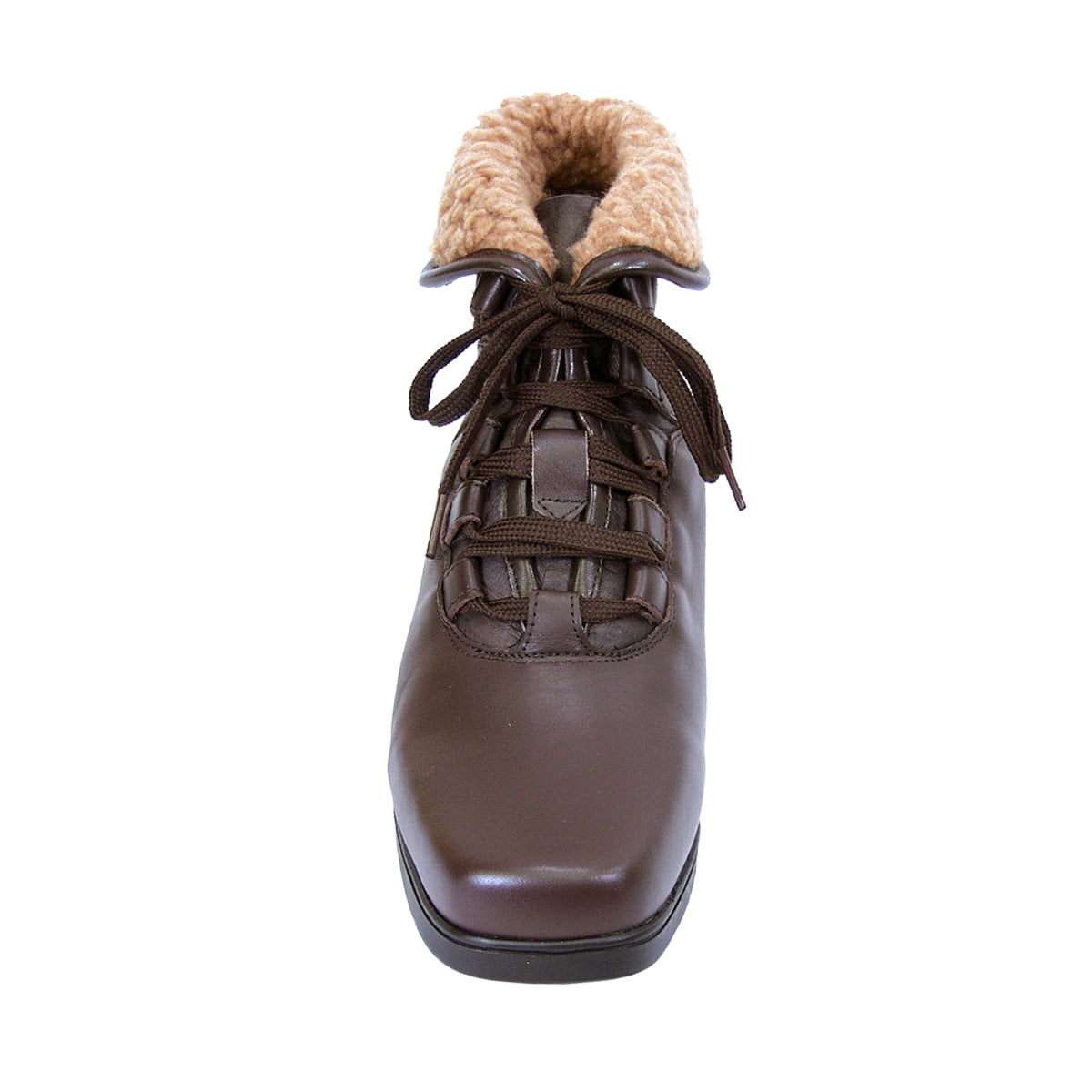 PEERAGE Hazel Women Extra Wide Width Lace Up Leather Bootie BROWN 8.5