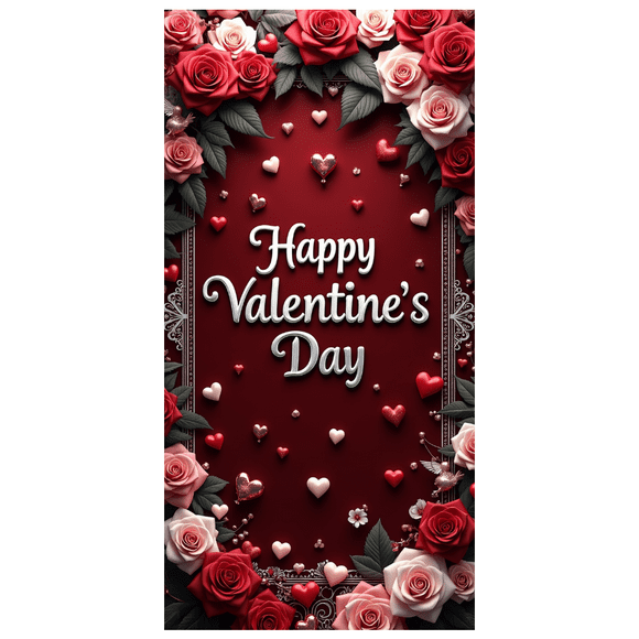 Bannière de Fond de la Saint-Valentin Arrière-Plan Romantique pour les Fêtes Décoration d'Événement Mariages Séances Photo Fêtes Célébrations Motif Floral Cœur