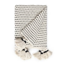 · REDEARTH · Classic Throw Blanket -with Oversized Decorative Tassels Medium Weight Soft Lap Blanket for Sofa Bed Couch Chairs loveseats car, Living, Indoor/Outdoor use 100% Cotton (50"x60"; Black)