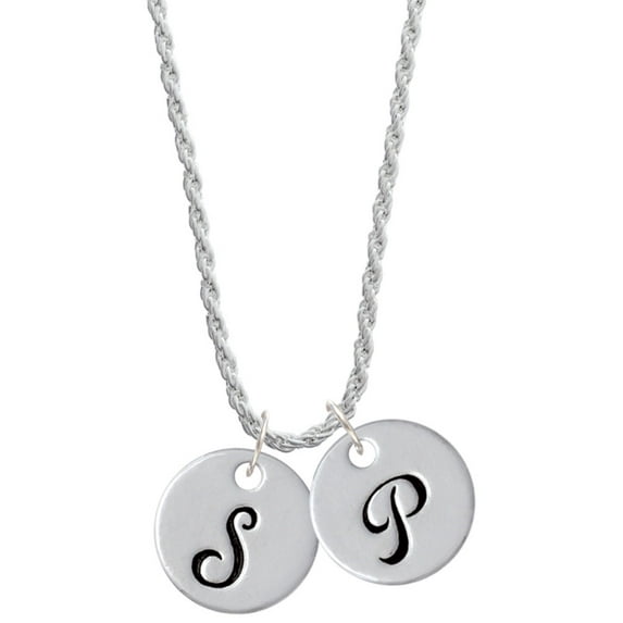 Delight Jewelry Silvertone Large Script Letter - S - 3/4'' Disc - Silvertone Script Initial Disc - P - Charm Necklace, 20"+3"