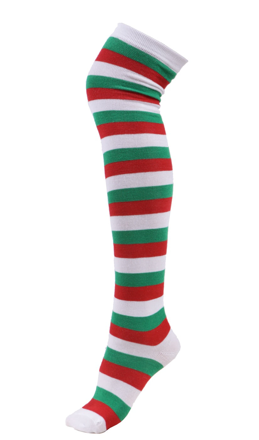 Over Knee Long Striped Stockings Saint Patricks Day Socks Costume Thigh High Tights 02 White stockings