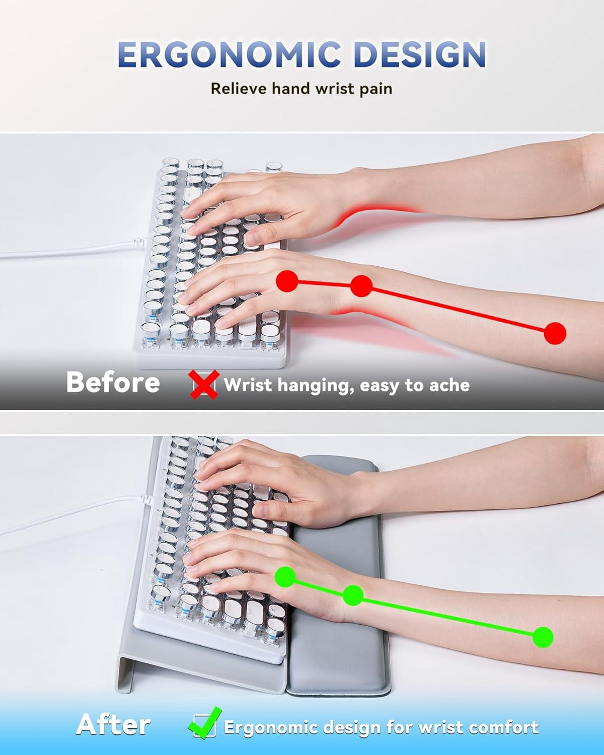 Computer Keyboard Wrist Rest Stand for Desktop, Keyboard Holder for Easy Typing with Wrist Pad for Office Desk, Home, School (Gray)