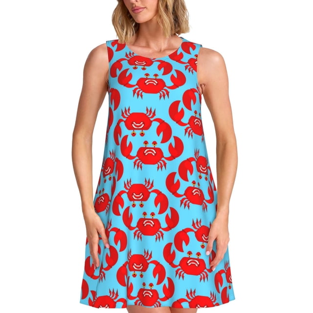 Balery Cartoon Crabs Vestidos de verano para mujer con estampado: vestido holgado sin mangas, vestido playero informal y cómodo para días calurosos.