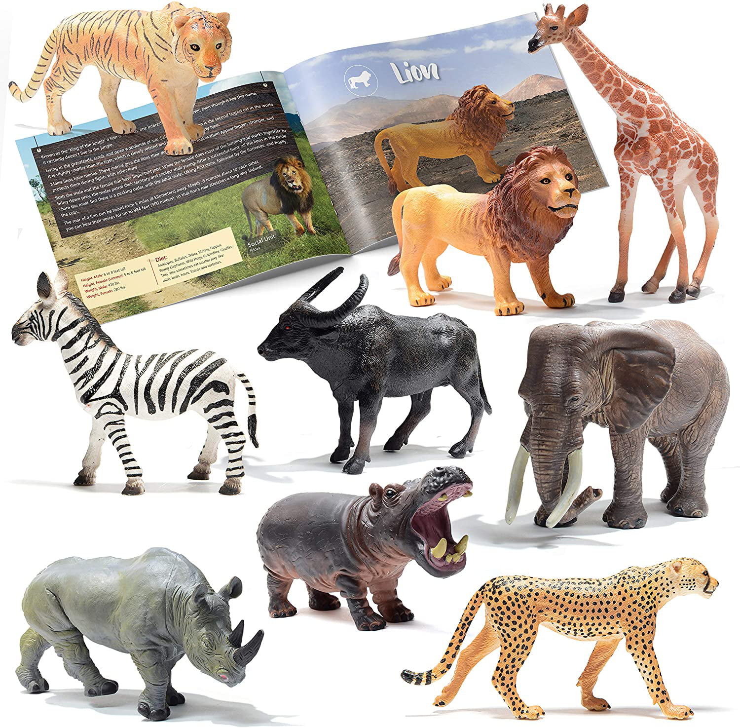 ANIMAL SAFARI Zoo Jungle Action Fugure Lot of 10 Assorted Large Education Toy 
