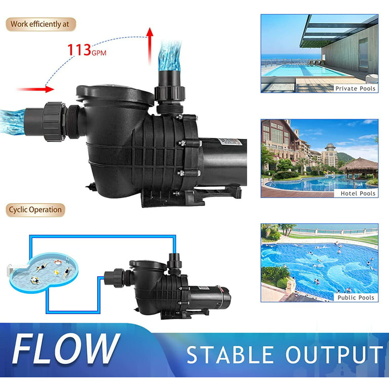 TUOKE Swimming Pool Pump, 2HP 115V, 1500W Single Speed Pumps for