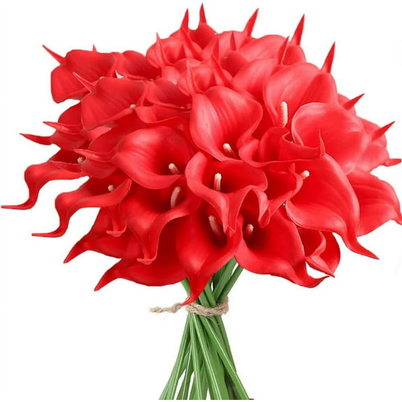 Viworld 20pcs Artificial Flowers Faux Flower Real Touch Fake Flowers Calla Lily for Wedding Bouquet Party Decorations Baby Shower Centerpieces Bridal Bouquet Decor, Red