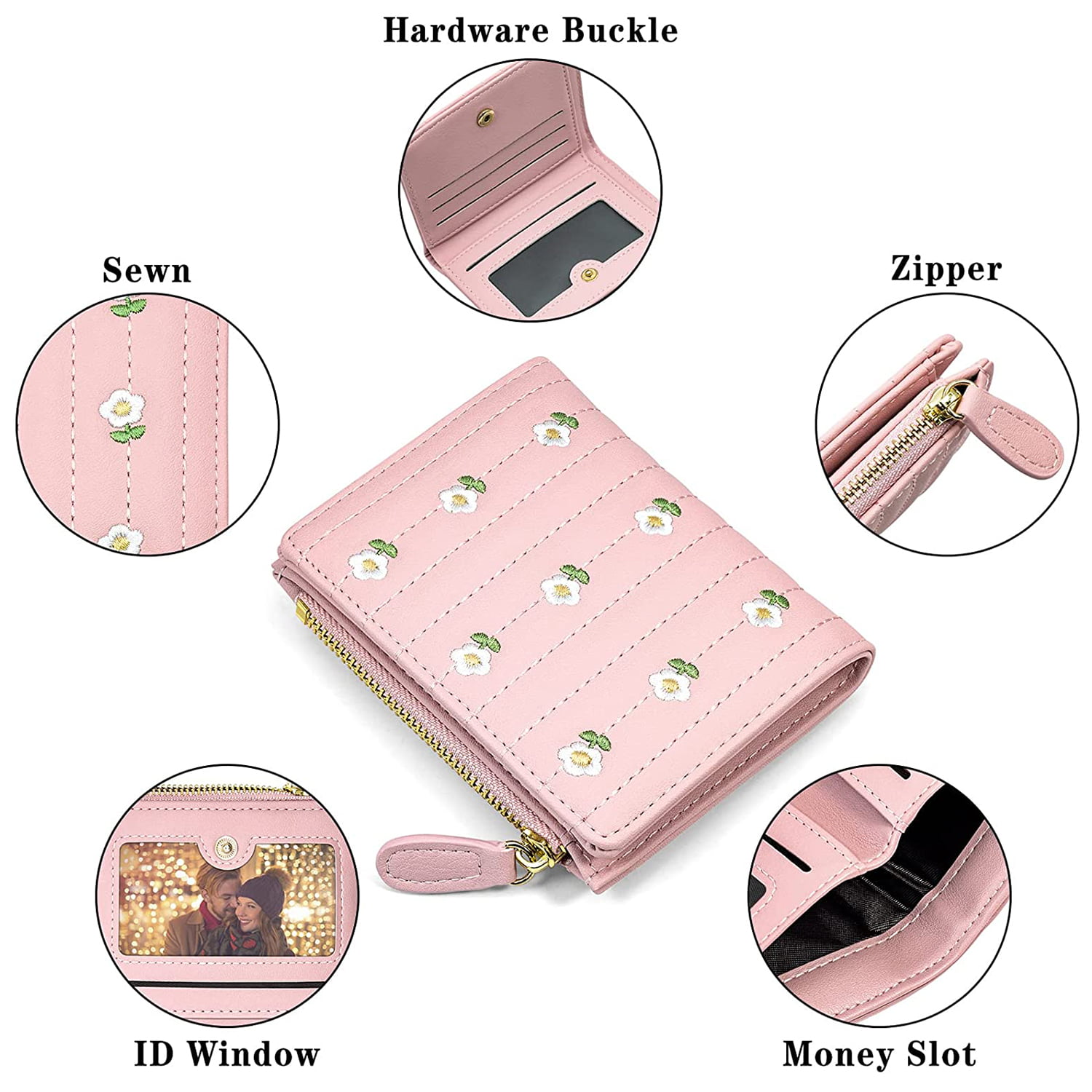  Missnine Small Wallet for Women RFID Card Holder Compact Ladies  Wallet Pink Quilted Bifold Purse with ID Window and Coin Pocket : Clothing,  Shoes & Jewelry