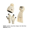 thumbnail image 2 of Besufy 3 Pcs Women Beanie Hat Set Wear Resistant Touchscreen Woolen Yarn Cap Scarf Gloves Set for Winter,Beige, 2 of 9