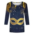 thumbnail image 5 of Cadancy Mardi Gras Shirts for Women 3/4 Sleeve Holiday Funny Graphic Round Neck Loose Tops Pullover Rave Party Carnival Blouse Trendy Casual Shirt, 5 of 6