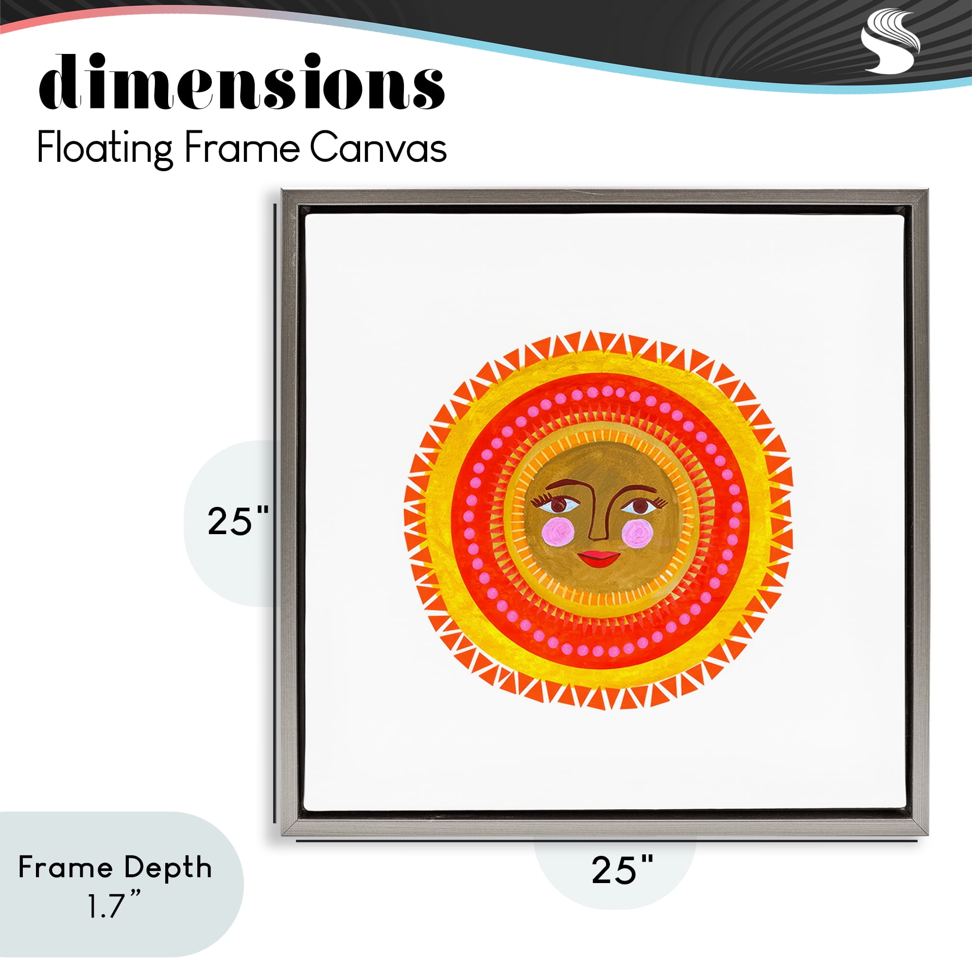 Stupell Industries Bold Bohemian Sun Gray Framed Floater Canvas Wall Art, design by Katherine Herrell Studio
