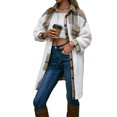 thumbnail image 1 of Chaqueta de mujer de manga larga con cuello vuelto y botones de una sola fila, abrigo a cuadros de retales de lana, cuadros albaricoque S, 1 of 6
