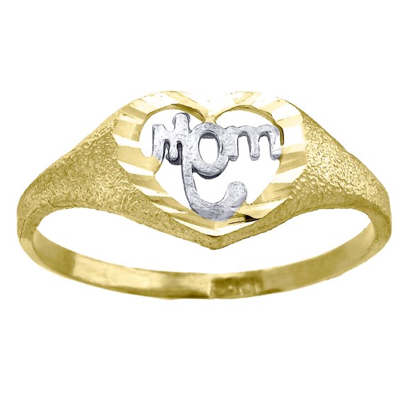14k Two-tone Gold Womens Sparkle-Cut Textured Mom Ring 8.3x1.4mm Wide Ring for Women - 1.3 Grams