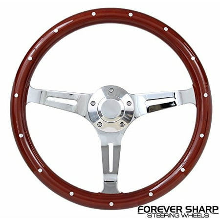 15" Euro Style Mahogany Wood Steering Wheel w/ Adapter 69-94 Chevy GM Columns"