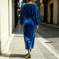 thumbnail image 4 of Sentmoon Fall Wedding Guest Dress Solid Color Long Sleeve Sun Dresses for Women Relaxed Fit Womens Casual Dress for Work and Weekend, 4 of 5