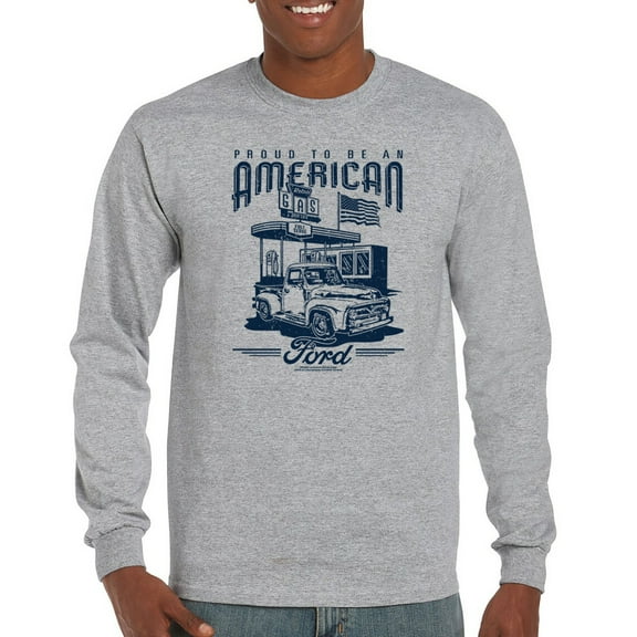 Proud To Be An American Ford Long Sleeve T-shirt Patriotic Retro Vintage F-Series Truck 1950s F100 USA Flag Licensed