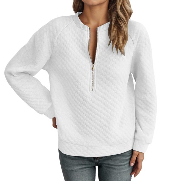 SRZYMJ Women's French Terry Crewneck Sweatshirt Women's Stand Up Collar Zipper Pullover Long Sleeve Casual Sweatshirt Solid Color Regular Fit Autumn