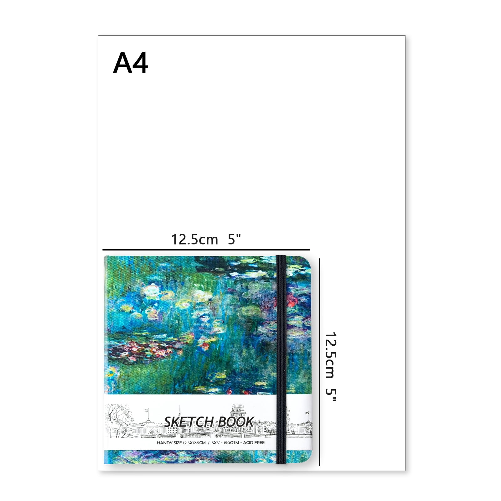 Handmade Sketch Book, Mixed Media Sketch Pad, 150GSM Drawing Paper, Blank Notebook Monet