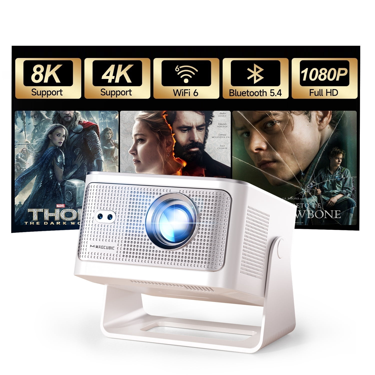 Yaber T1 Pro Smart Portable Projector, 1080P HDR10 WiFi6 Bluetooth