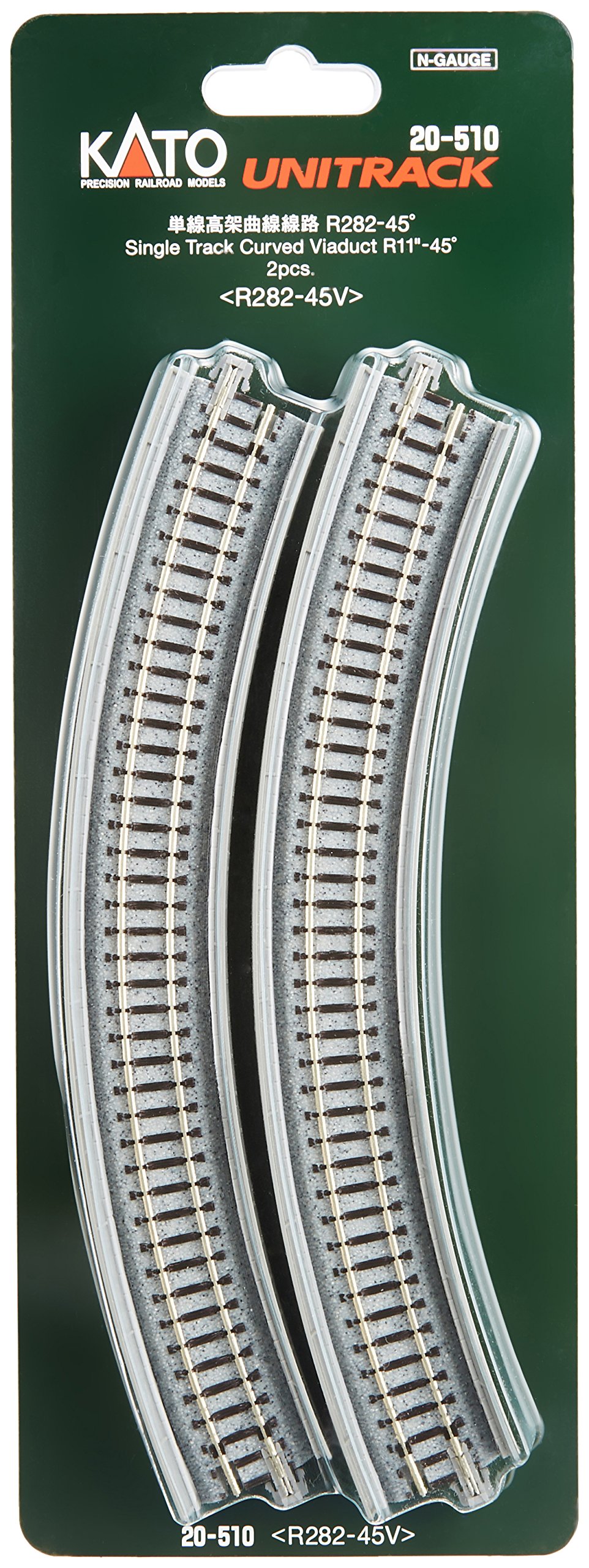 KATO 20-110, 4 Binari Curvi Con Massicciata, Raggio 282mm, 45&deg;, Scala N, Nuovi