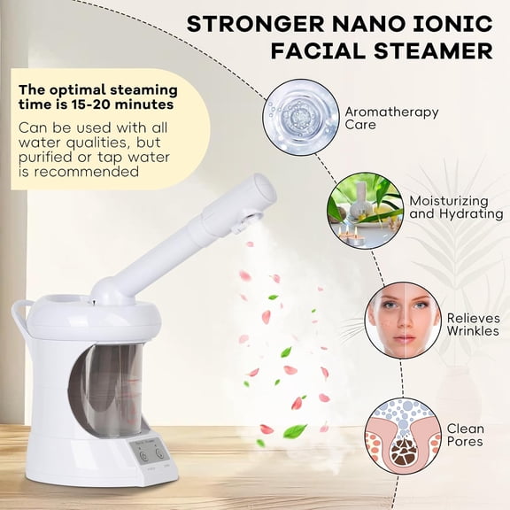Hinzonek Ionic Facial Steamer, Face Humidifier, Ozone Steamer with 360° Rotatable Arm,Pores Steam Skin Clean Sauna Beauty,Nose&Face Mist Thermal Steamer for Home Facial Sauna Spa