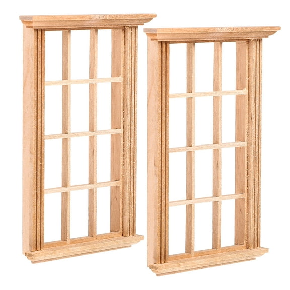 KONTONTY 2pcs Dollhouse Window Pane Wooden Wood Color Miniature Dollhouse Accessory for Decoration