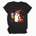 thumbnail image 7 of TOWED22 Halloween Teacher Shirts for Women Cute Pumpkin Ghost with Coffee Graphic T-Shirt Casual Fall Teacher Tee Tops(Black,S), 7 of 7