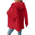 thumbnail image 4 of Women's Fashionable Solid Color Long Sleeved Loose Hooded Zipper Down Plush Jacket, Embroidered Design for Cozy and Chic Look,Red,S, 4 of 8