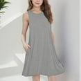thumbnail image 4 of Spazoro Little and Big Girls Dresses, Round Neck Solid Color Sleeveless Waist Cinched Stretchy Dresses for Girls Gray Size 9 T, 4 of 9