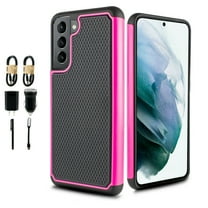 Value Pack and Samsung Galaxy S21 FE with Temper Glass Phone Case Shock Proof Edges Hybrid Hard Back Slim Bumper Cover