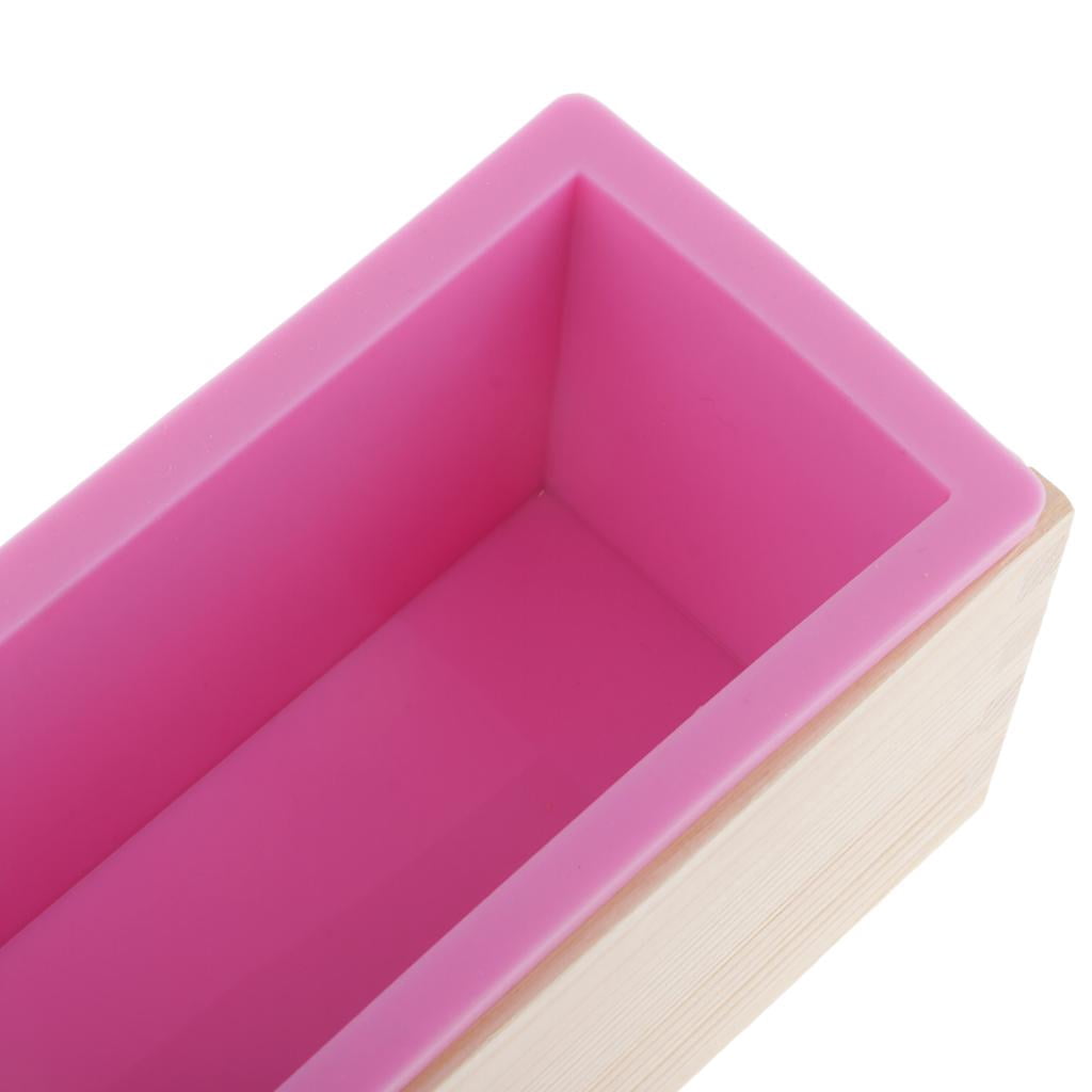 Milageto 900ml/1.2kg Silicone Soap Loaf Mould Wood Box DIY Soap Candle Making Supply Tool Pink