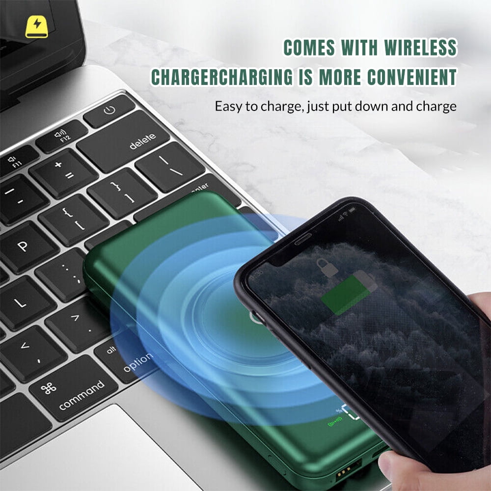Portable Charger with Built-in Cable, Magnetic 10000mAh Power Bank 4 Outputs 2 Inputs for iPhone Samsung Pixel LG Moto iPad