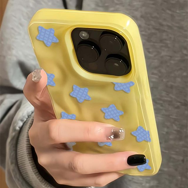 Cartoon Black Checkered Star Pattern Korean INS Phone Case for IPhone 16 15 14 13 12 11 Pro Max Plus Cute Shockproof Soft Cover