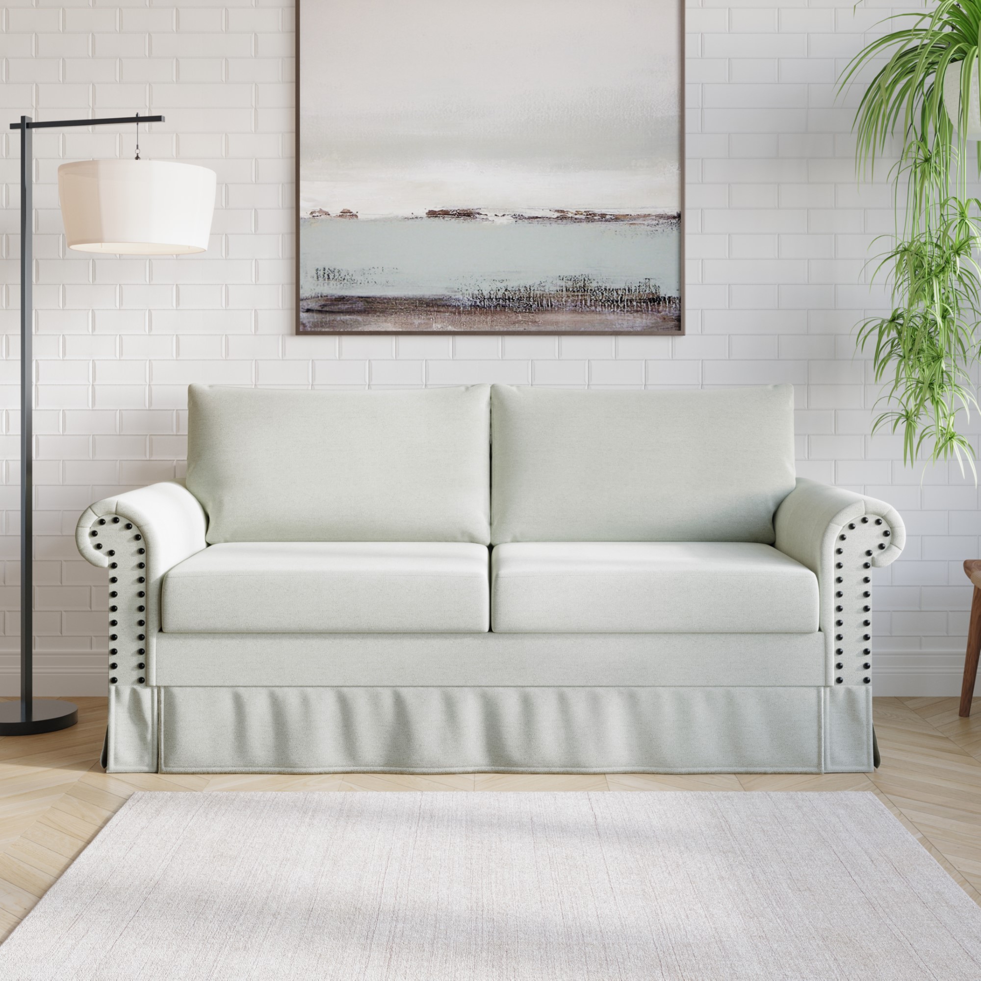 Home Design Emerson Rolled Arm 3-Seater Sofa, Upholstered with Nailhead Trim, Classic Warm Gray Fabric