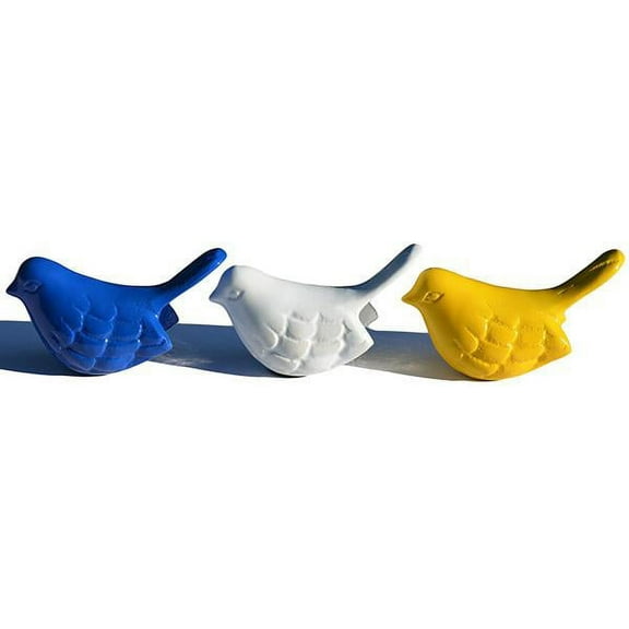 Bird Figurines Set of 3- Blue, White, Yellow 3.5"L