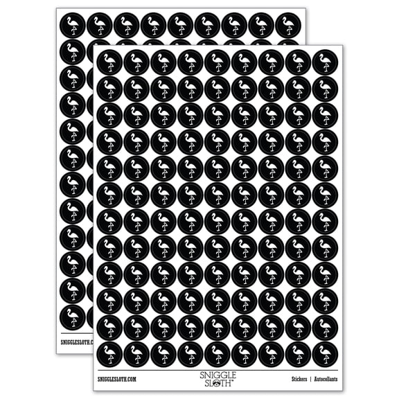 Standing Flamingo 200  Round Stickers - Black - Gloss Finish - 0.50" Size