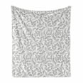 thumbnail image 1 of Leaves Soft Flannel Fleece Blanket, Hand Drawn Style Simple Minimalist Floral Pattern Rustic Country Life Inspiration, Cozy Plush for Indoor and Outdoor Use, 50" x 60", Black White, by Ambesonne, 1 of 6