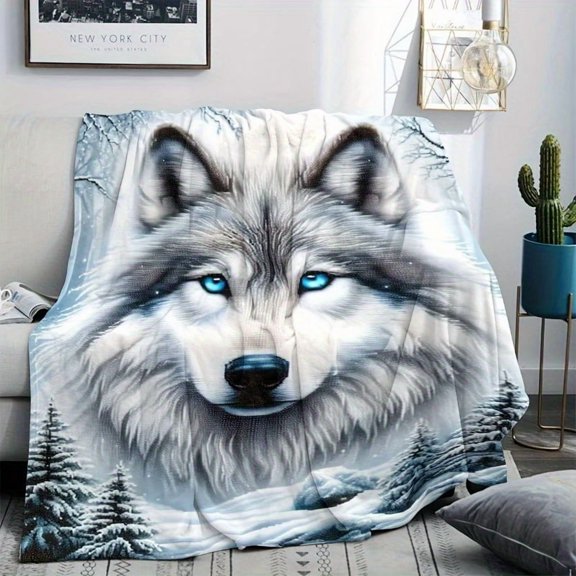 Warm Blanket Warm Multipurpose One Wolf Pattern Blanket Flannel Throw Suitable for Sofa Bed Travel Camping Living Room Office Comfortable All Seasons
