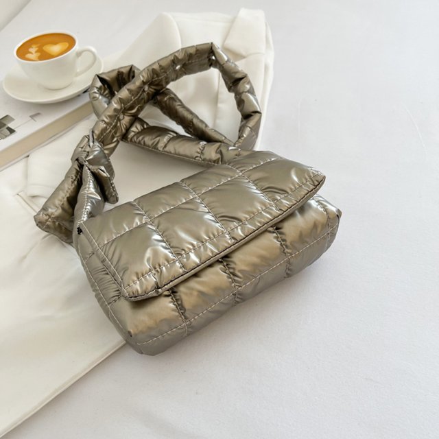 Bolso De Hombro Bolso acolchada de algodón a cuadros informal con hebilla bandolera con solapa para el trabajo (dorado)