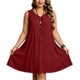thumbnail image 4 of HongQid Plus Size Dress for Women Textured Sleeveless Shift Dress V Neck Casual Loose Mini Sundress With Pockets For Summer, 4 of 9