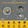 thumbnail image 2 of NuWatt 3 in. Canless Gimbal Ultra Slim 5CCT 8W New Construction LED Recessed Lighting Kit 16PK, 2 of 9