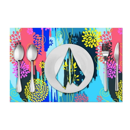 

eloria Floral Printed Table Heat Resistant Placemats Dining Table Mats With Napkins Cotton Canvas Size : 12x18 Inches | Pack of 6