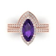 thumbnail image 2 of Clara Pucci 18K Rose Gold Marquise Cut 2Ct Natural Amethyst Engagement Ring + Matching Band - Luxury Box Included, 2 of 7